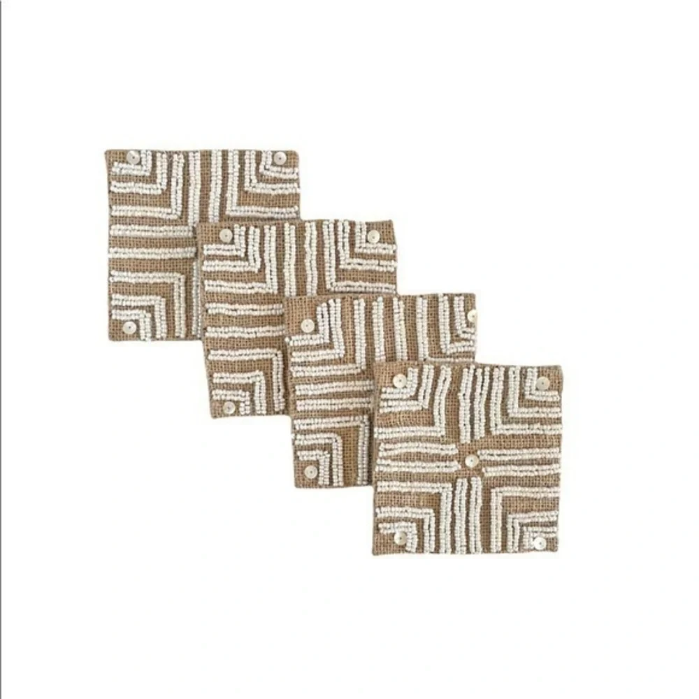 Beaded Jute Square Coasters Set of 4 Stocking Stuffer